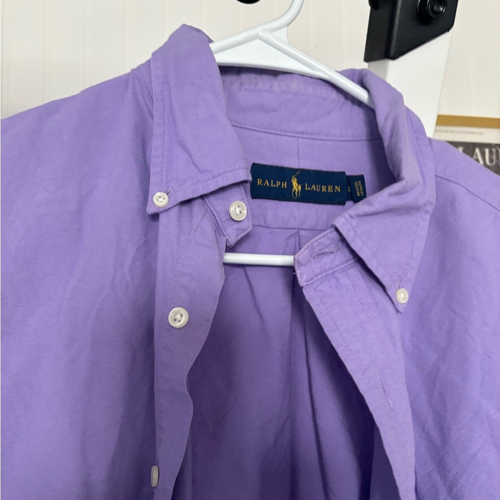 Ralph Lauren Men’s Long-Sleeve Button-Down Oxford Shirt (Purple/Green Pony)